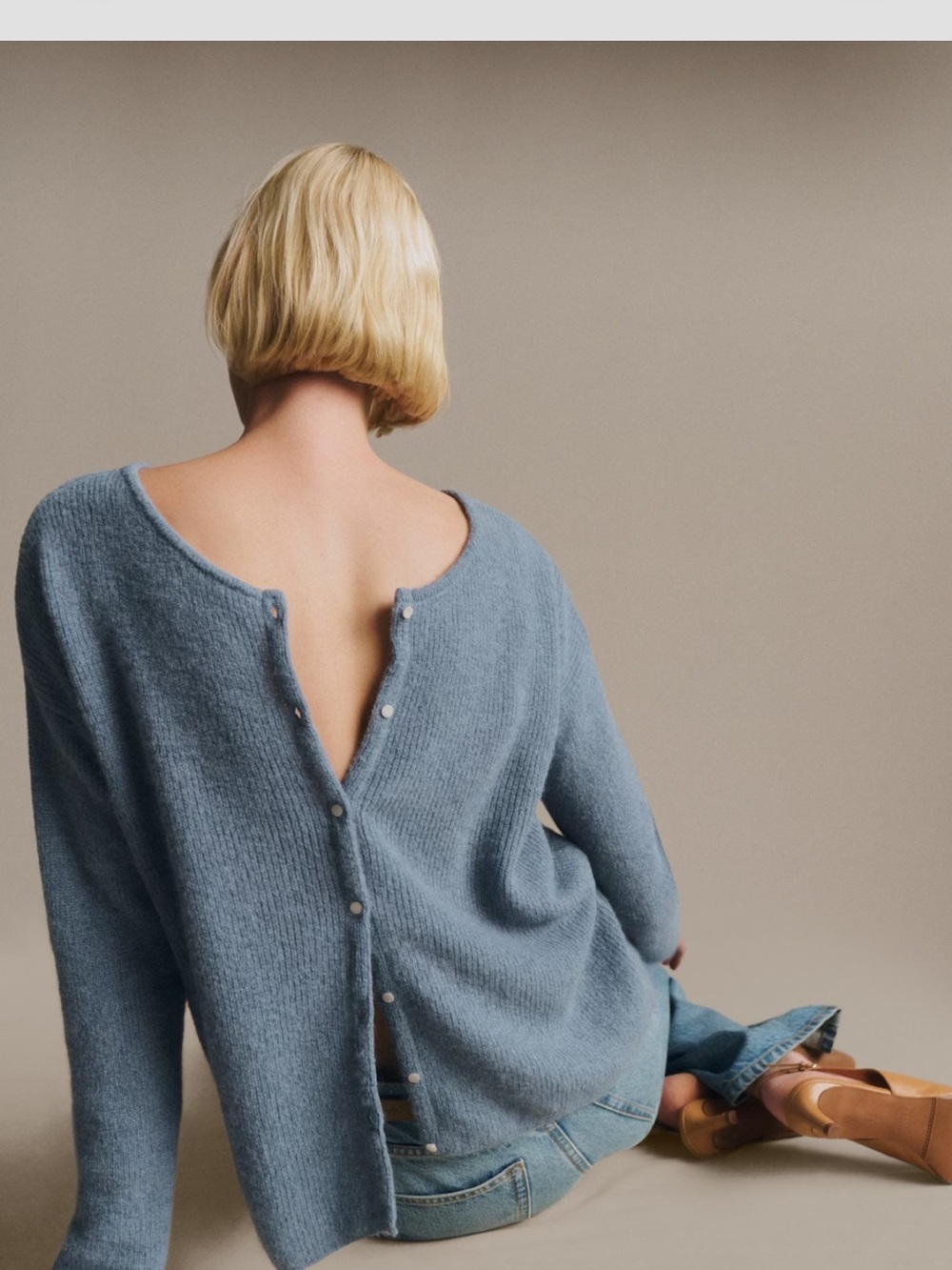 Sezane Gaspard Wool Blend Cardigan in Vintage Blue